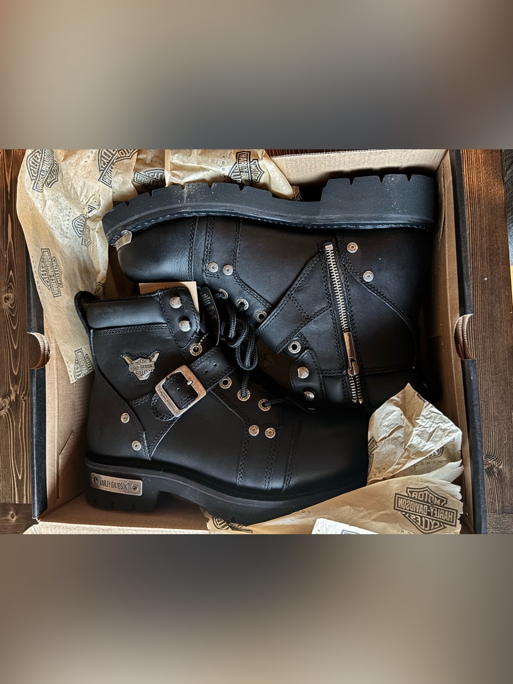 Harley-Davidson Black Leather Boots with Steel Toe
